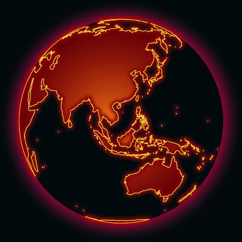 world map - asia australia and the islands betwen whit cool red outline and base color