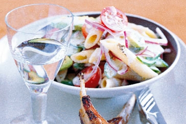 Pasta Salad With Tahini Dressing - Pasta salad with tahini dressing very good for diabetics.