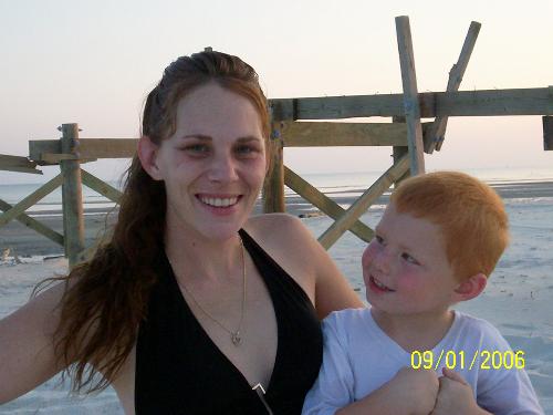 My black eyes...and my son Levi :-) - My son and I at the beach.