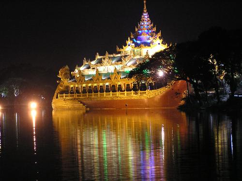 Karawek at Yangon - Took this in Jan 06 during my mission trip in Myanmar. Couldn't resist the sight...so I took a pic. Karawek is a floating restaurant serving international buffet. It cost 7500 kyat per head...which is about S$7. A price that not all burmese is able to pay.