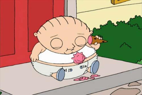 Stewie - Stewie getting fat and falling asleep while trying to eat ice cream haha.