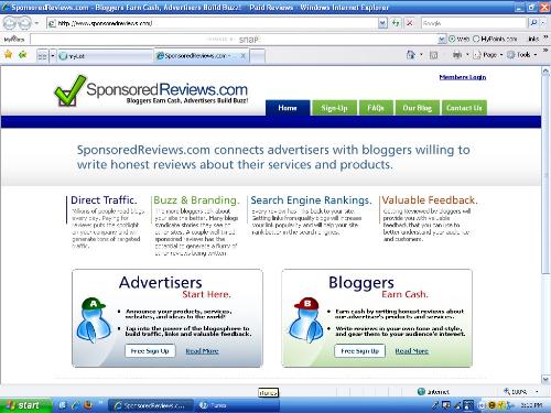 Sponsored Reviews - screenshot of SponsoredReviews.com