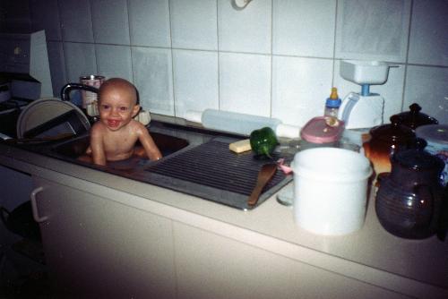 A Simple Bath - When there's only a kitchen sink, it will do very nicely.