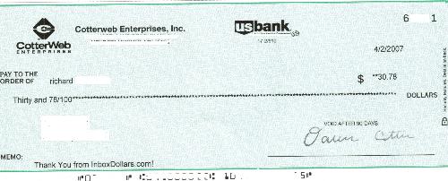 Proof of Payment - $30 check from Inbox dollar ... 