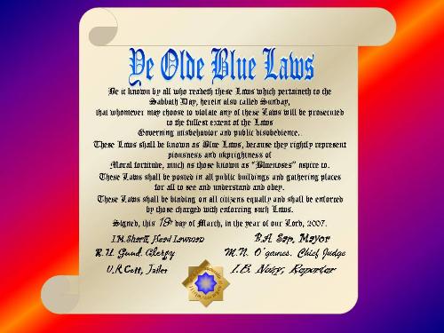 Blue Laws - Graphic representation of Blue Laws. Blue Laws - Graphic representation of Blue Laws.
