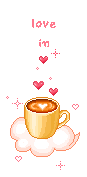 steaming coffee - pink mug with hearts