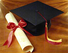 Diploma - A picture of a diploma and graduation cap.