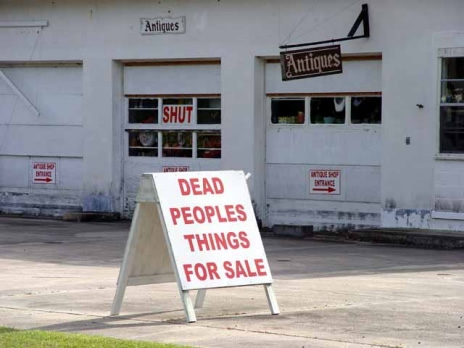 The Ultimate Yard Sale - Dead people stuff for sale? Oh my, I wonder if they have any Tupperware!