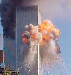 Twin Towers burning . - Twin towers were struck by two planes and fell down and took lives of many people