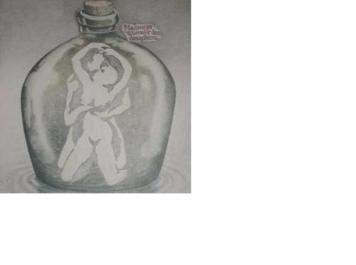 bottle - male and female in a bottle with a twist of dolphins