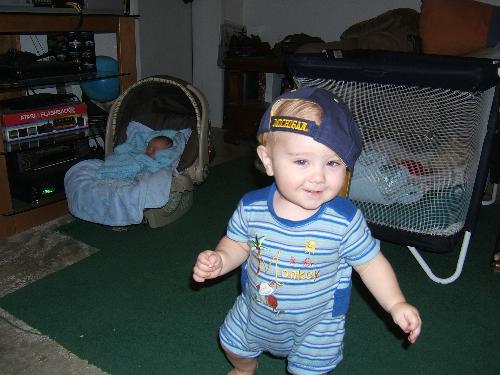 David being Goofy - Here is a picture of my 1 y/o son being silly with dad's hat on.