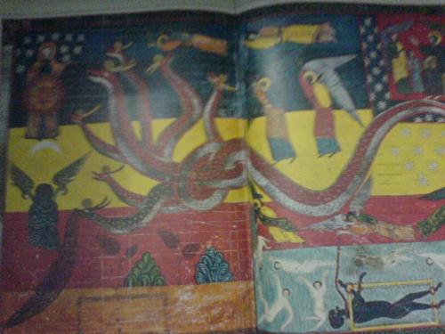 Biblical Scholars - Bibilical Scholars, seeking moral and historical lessons in revelation, interpreted its mysterious symbols in terms of good and evil.In the picture the woman clothed with the sun represents the church, bulwark of the faithful against evil. The threatening dragon, routed from heaven by angels, is Satan, who is shown at the lower right caged and chained in Hell.