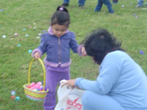 egg hunt - My toddler at the Easter egg hunt. It was soooooo cold so we just filled her basket and went home.