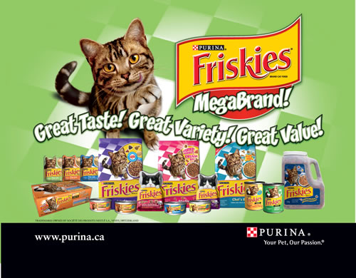 Friskies Purina cat food - This is the food my cats prefer. I feed them the dry food and sometimes canned meat.