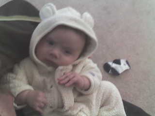 robert kai - baby in his lambie suit. first time we took him out in his pram - it was a coooooooold winter! we did ride him round in the house though - helped with colic.