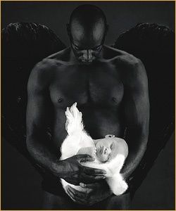 black and baby angel - black man and a white baby angel