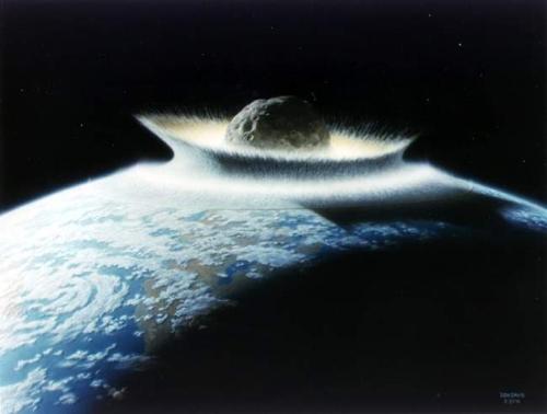 asteroid - virtual image of asteroid hitting earth