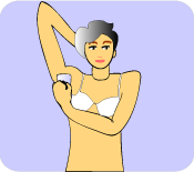deodorant - a woman applying deodorant to her underarms.