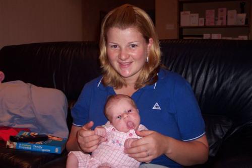 Daniella with her mum, Lauren - Daniella aged 5 weeks with her mum, Lauren who is my daughter
