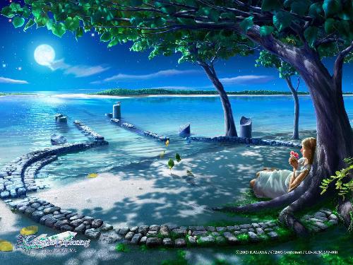 Sincere - A picture of a beautiful girl on the branch of the tree with path going to shore. Image item collected by capssy.