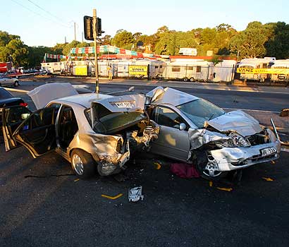Semi crashes into 17 cars - This accident occured when the brakes of a semi failed,and crashed into 17 cars