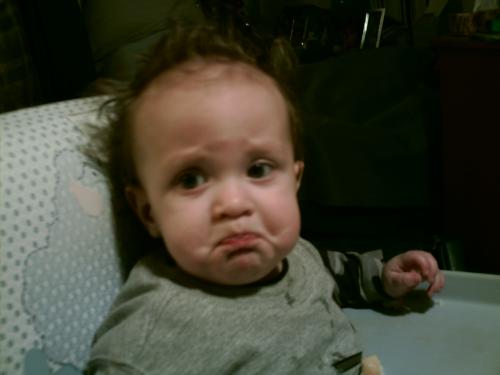 I'm gonna cry! - My son makes this face when he hears 'NO!' He doesn't actually cry, though. This pic was taken in Jan 2007. He was 11 months old.