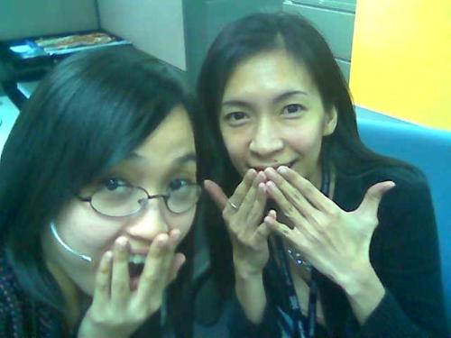 with my achie.. - achie is "elder sister" in chinese..