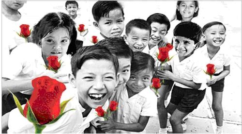 Love the Children - Children sharing love with flowers