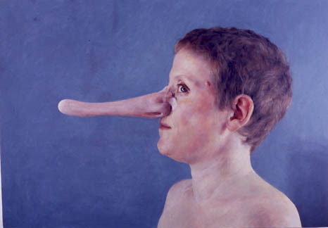 liar - a person with prosthetics to have a long nose as pinnocchio