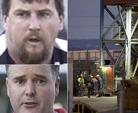 Beaconsfield Mine Tragedy - Todd Russell, top left, one of the trapped miners, mine manager Matthew Gill and Beaconsfield mine. Photos: Peter Mathew and The Examiner