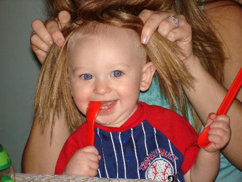 If my son were a girl...  - With his Auntie JoAnna- What he would look like if he were a girl! Pretty darn cute if you ask me! LOL