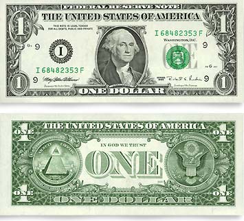 Dollar notes - Back and front of a one Dollar note