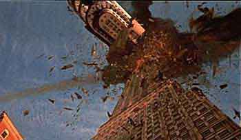 the world is falling - A snapshot of the sears tower falling down after its hit by a meteor at the start of the movie Armaggedon.