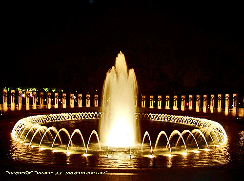 World War II Memorial - Washington DC has a lot of sights to visit and take great photos of. The world war II memorial is one of them specially at night.