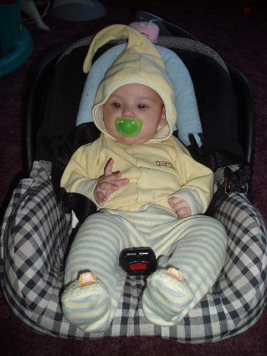 Brooklyn - 5 months old - Here is my daughter Brooklyn in her much used car seat, she is very good, she sleeps and plays when we go on trips. She loves talkingto herself and looking in the backseat mirror at me!