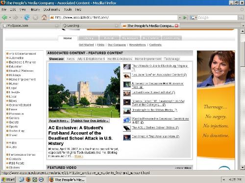 Featured for the Wrong Reason - I wrote a piece about Blacksburg, VA for associated content long before the shootings, but it was never featured until now [The Ultimate Guide to Blacksburg is mine right beside the Massacre piece].