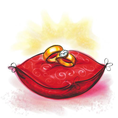 Pillow with rings - A cute pic of a pillow with two rings on it