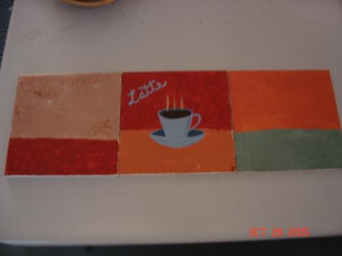 Painted coffee tiles - Handpainted tiles by me.