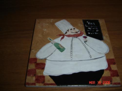 Painted chef tile - I have a friend who does the chef motif and did this as a gift. What fun!