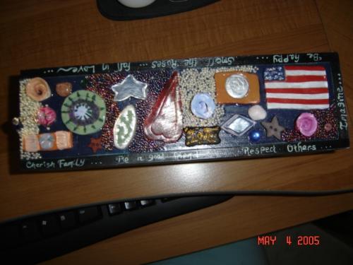Top of treasure box - Adorned with beads, homemade fimo clay ornies