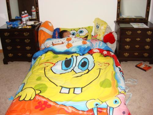 spongebob - my son&#039;s room with all the spongebob&#039;s stuff. from lamp to mattresses, comforters, stuffed toys, toothbrush, shower&#039;s curtain,towels, and a lot more.