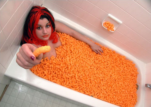 Cheetos Bath - As much as I love Cheetos, I&#039;ve never bathed in them.