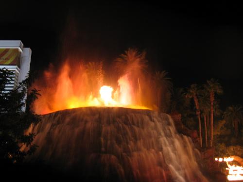 Burn Baby Burn - The lava is just beginning to boil at the Mirage Volcano Show. The show goes on about every thirty minutes, each night. This was taken December 2006.