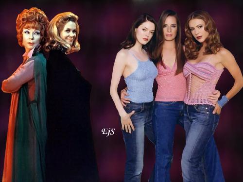 Old School vs New School - Wallpaper I created that has Samantha and Endora from Bewitched along with Charmed Ones, Piper, Pheobe, and Paige.