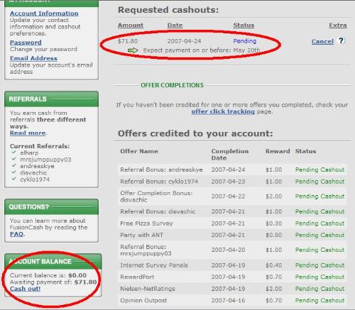 fusioncash earnings - Evidence of earnings so far.