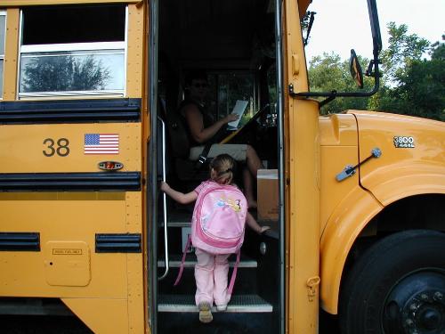 First Day on the Bus - S.G.&#039;s first ride on the bus to go to school... mommy had just started her new job, so daddy took lots of pictures!