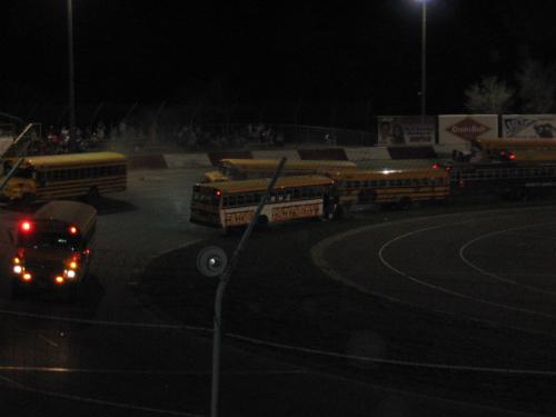 Bus Action Again - The buses in the Figure 8 race. A couple here are turned around.  Taken at Elko Speedway in Elko Minnesota USA 4-21-07.  This was a special event called Eve of Destruction.