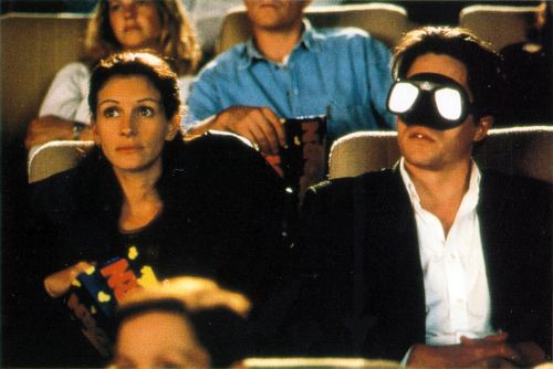 can't find my glasses - on the second date, Hugh can't seem to find his glasses. these are his roommate's. wonder how julia felt...