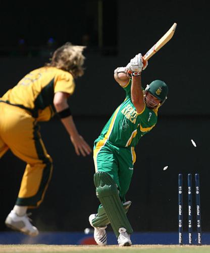 Graeme Smith is bowled - Graeme Smith is bowled by Nathan Bracken, Australia v South Africa, 2nd semi-final, St Lucia, April 25, 2007