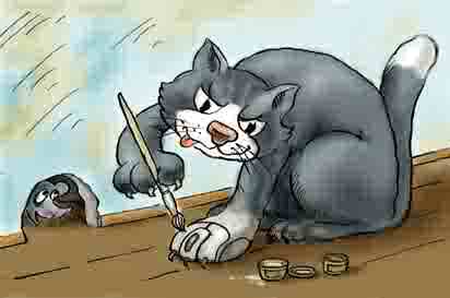 feline alarm clock - cartoon cat and mouse